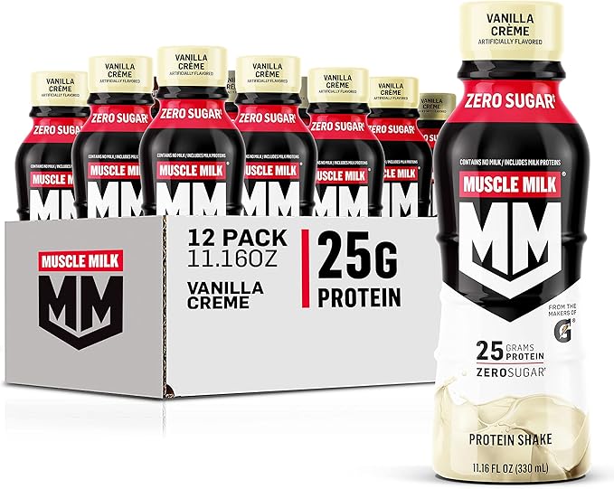 Muscle Milk Genuine Protein Shake Vanilla Creme 11.16 Fl Oz Bottle &amp Zero Protein Shake Chocolate20g Protein Zero Sugar