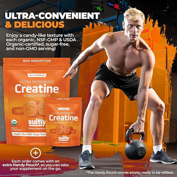 USDA Organic Ultra-Micronized Creatine Gummies for Men &amp Women Orange Max Absorption 5g Creatine Gummies Sugar Free for Muscle Gain Energy &amp Recovery Muscle Builder for Women with Pouch - 1
