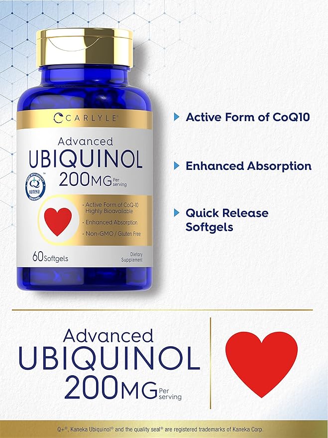 Carlyle Ubiquinol 200mg | 60 Softgels | High Absorption | Active Form of CoQ10 | Non-GMO Gluten Free Supplement