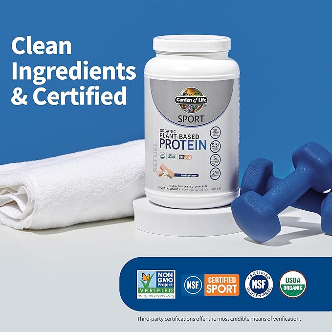 Garden of Life Organic Vegan Protein Powder with Probiotics BCAAs NSF Certified Gluten Free &amp Sport Non GMO Sport Protein Powder 19 Servings Vanilla