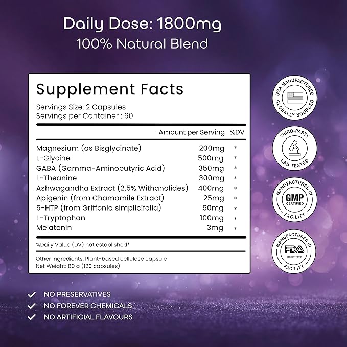 Green Lab® Neuro Sleep+ 10x Neuro-Body Sleep Aid Formula with GABA L-Theanine Ashwagandha Melatonin and Magnesium | Sleep Supplement for Relaxation and Night Recovery - 120 Capsules