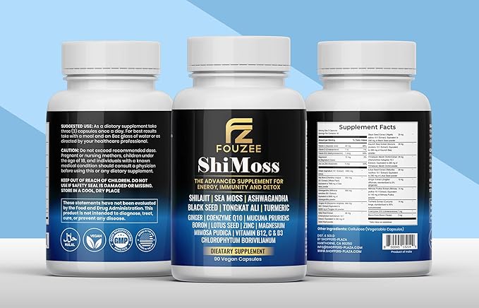 ShiMoss Supplement w/Shilajit 1000mg Sea Moss 7000mg Ashwagandha 9000mg Tongkat Ali 90000 mg Vitamin C B12 Boron Turmeric Ginger - Immunity Dietary Capsule for Men &amp Women - 90 Count