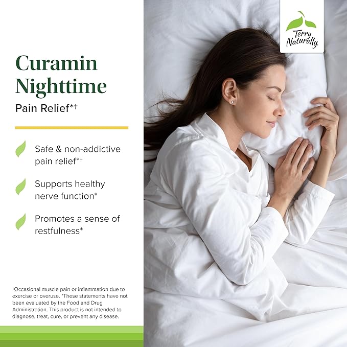Terry Naturally Curamin Nighttime - Curcumin &amp DLPA Capsule Supplement - Non-GMO Supplement to Support Healthy Sleep &amp Relaxation - Herbal Supplement with Melatonin - 60 Capsules