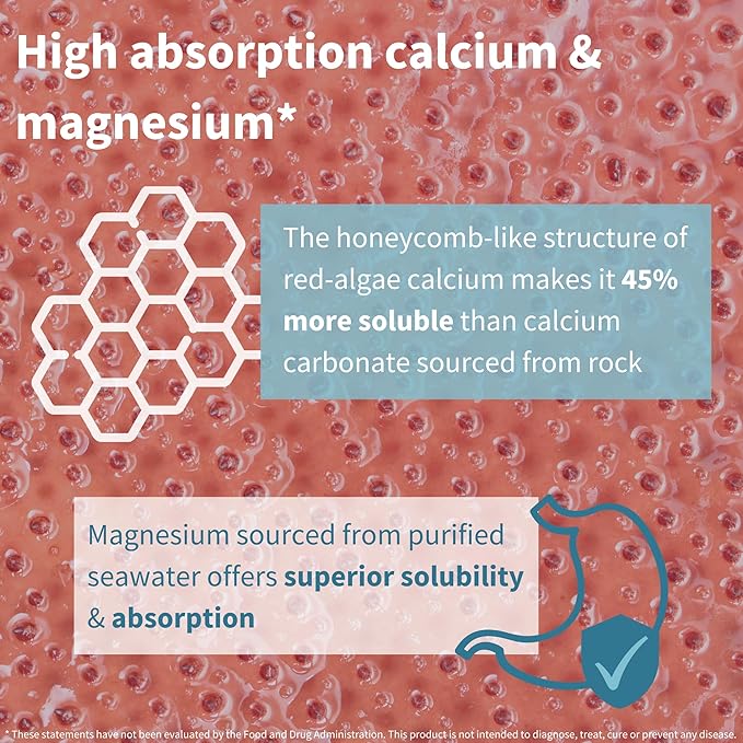 Igennus Algae Calcium &amp Magnesium Supplement Plant Based High Absorption K2 &amp D3 Non-GMO Red Algae Mineral Complex for Bone &amp Teeth Support for Women and Men with Boron Vegan 6 x 6