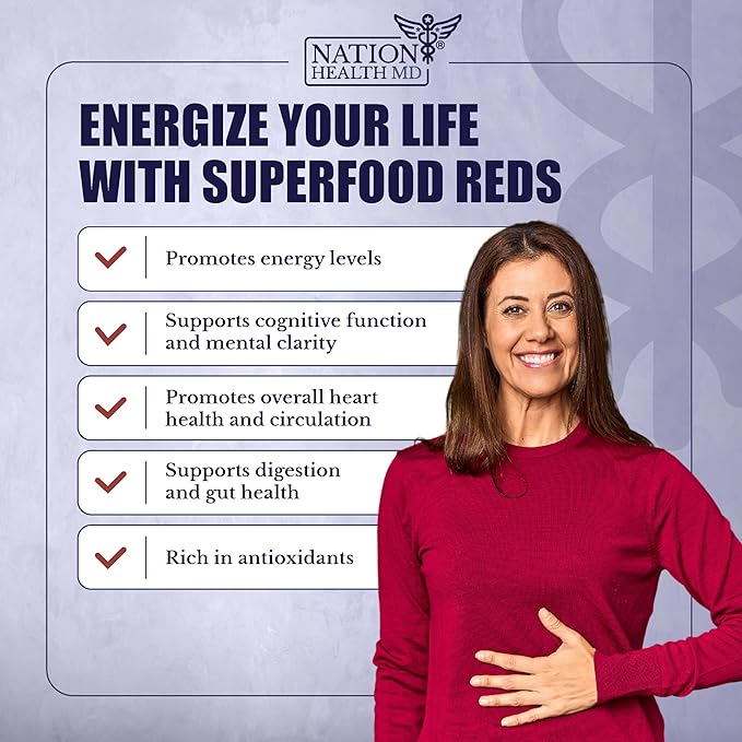 Reds Powder with 39 Superfoods Antioxidant-Rich [Red Powder Superfood] Probiotics &amp Digestive Enzymes for Energy Metabolism &amp Gut Health - Red Berry Flavor - 4.13 Oz