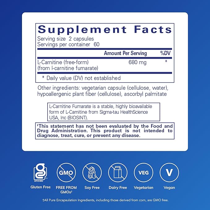 Pure Encapsulations L-Carnitine Fumarate | Hypoallergenic Supplement Support for Enhanced Muscle | 120 Capsules