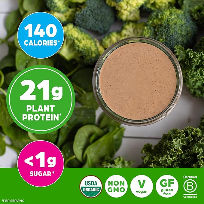 Orgain Organic Vegan Protein Powder + Greens Creamy Chocolate Fudge - 21g Plant Based Protein Gluten Free Dairy &amp Lactose Free Soy Free No Sugar Added Iron &amp Prebiotics for Gut Health -