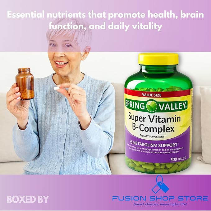 Super Vitamin B Complex- Tablets 500 Count Blend of B6 B12 C Boxed by Fusion Shop Store