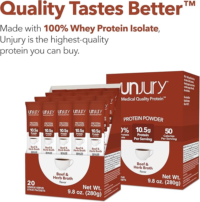 Unjury Whey Protein Powder Individual Stick Packs | Beef and Herb | 10.5g 100% Whey Isolate Protein Powder | Low Carb and Lactose Free | Gluten Free | Certified Kosher | 20 Servings
