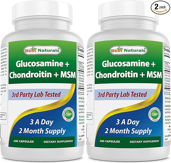 Best Naturals Glucosamine Chondroitin and MSM (Non-GMO) - Promotes Joint Health - 180 Count (Pack of 2)
