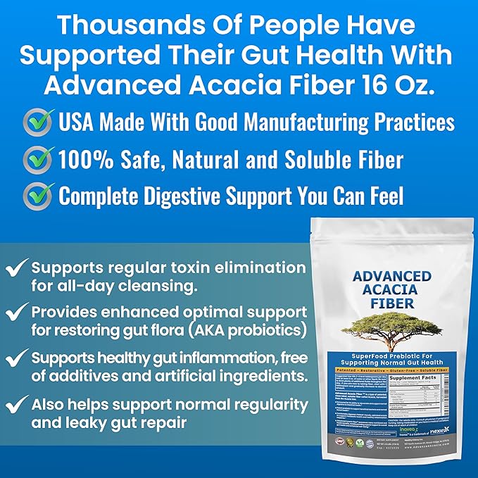 Advanced Acacia Fiber Powder 2.5 Ibs (40oz) Organic Soluble Fiber Leaky Gut Repair Powder. Natural Supplement Prebiotic for Gut Repair