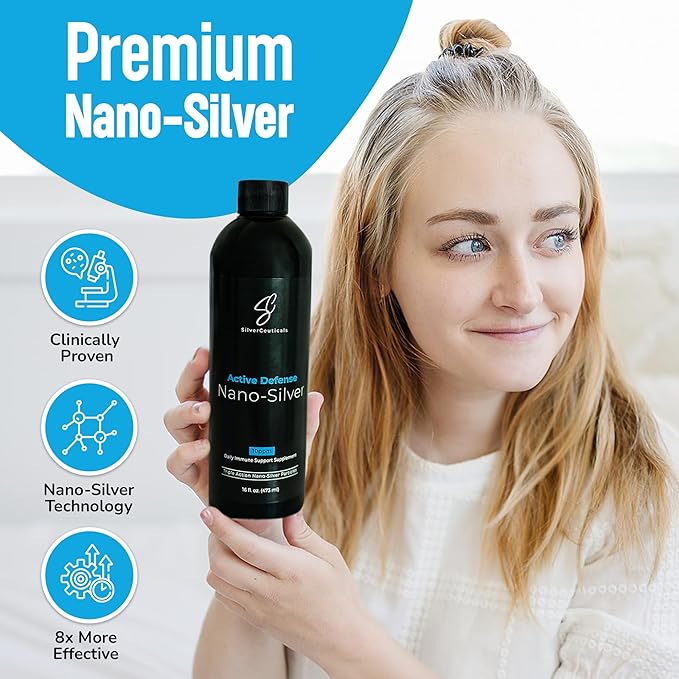 Colloidal Silver w/Nano Technology - 10ppm 16oz - 8X More Effective - Natural Immune Support - Save The Sick Days - Ages 5 &amp Up - Outperforms Higher PPM Silvers - No Taste &amp Smell - 3rd Party