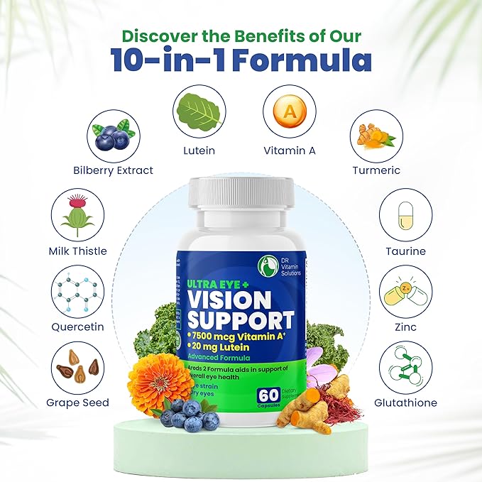 Vision Support Eye Vitamins for Macular Health | Supplements with Lutein Zinc Vitamin A &amp Bilberry | Areds 2 Formula for Red &amp Dry Eyes Sight Care (1 Bottle 60 Capsules)