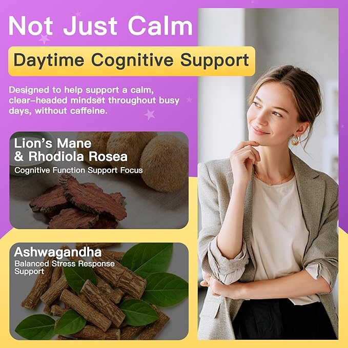 Calm Magnesium Powder Drink Mix - Magnesium Glycinate Ashwagandha Lions Mane Mushroom L-theanine Rhodiola Rosea Beetroot GABA Valerian Root - 30 Packets