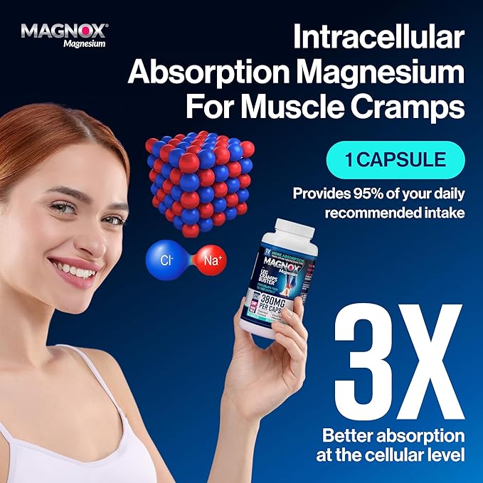 MAGNOX® Buster | Patented Clinically Tested 380mg Magnesium Supplement for Spasms &amp Leg Cramps at Night | One Capsule a Day for Almost Full Dosage | 3X More Absorption | Dead Sea Minerals (120 Cap