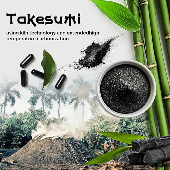 Takesumi Bamboo Charcoal 2000mg – Activated Charcoal from Bamboo for Max Absorption Detox &amp Gut 120 Vegan Capsules（2 Bottle）
