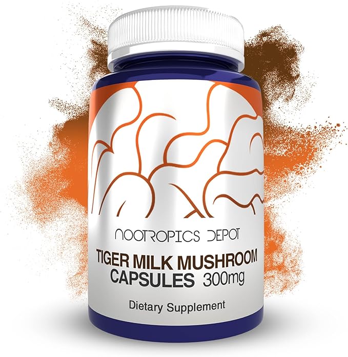 Nootropics Depot Tiger Milk Mushroom Capsules | 300mg | 60 Count | Lignosus rhinocerus Sclerotium | Cognition Histamine &amp Respiratory Support