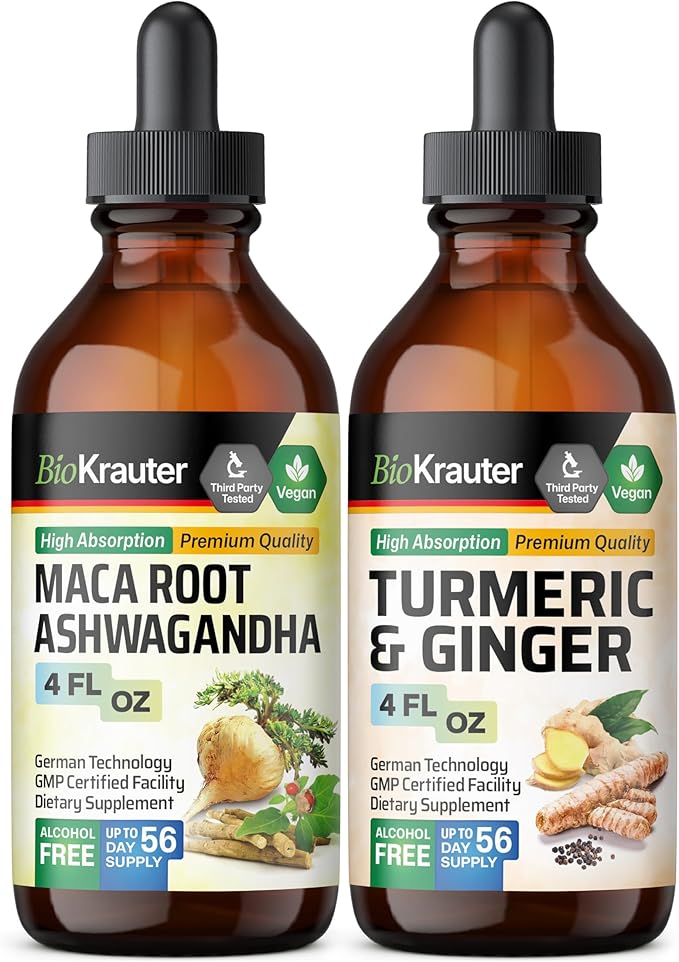Maca Ashwagandha Tincture 4 Fl. Oz. &amp Turmeric Ginger Tincture 4 Fl. Oz.