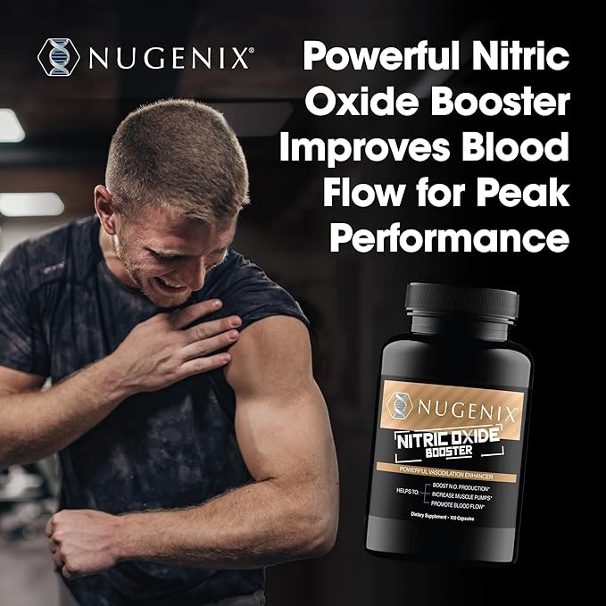 Nugenix Nitric Oxide Booster Supplement - Nitric Oxide Flow L-Arginine L-Citrulline Pine Bark Extract - Vasodilator - 100 Capsules