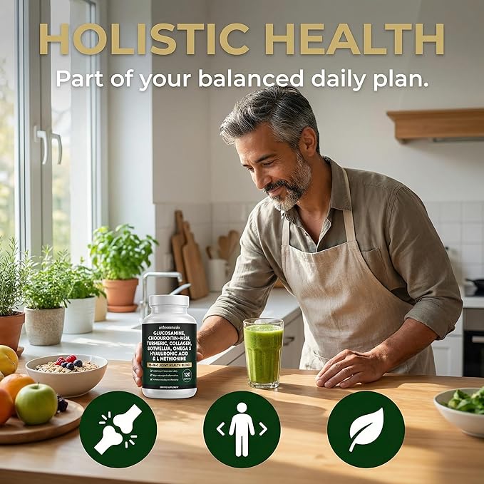Arthronaturals 18 in 1 Joint Supplement with Glucosamine Chondroitin MSM Hyaluronic Acid Omega-3 and More for Provides Joint Support Improves Mobility &amp Long Term Health Vegan - 60 CPS (1)