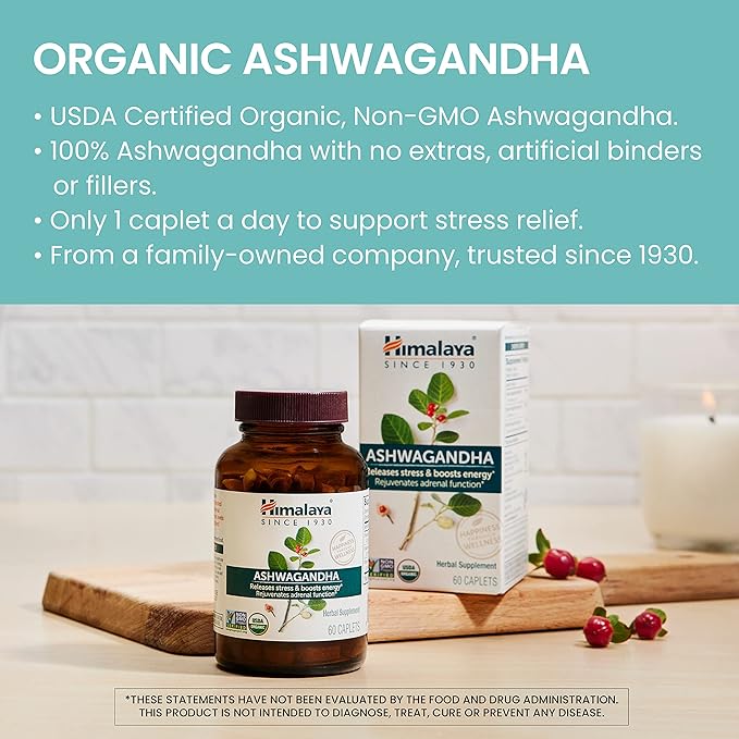 Himalaya Organic Ashwagandha and Shilajit Extract Supplements for Stress Relief &amp Energy Support 60 Count (Pack of 2)