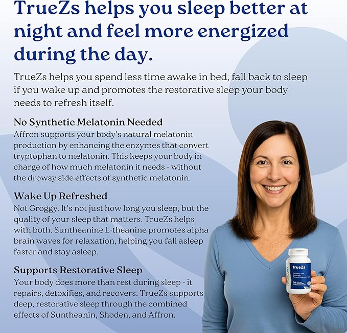 NatureCity TrueZs Melatonin-Free Natural Sleep Aids for Adults - Ashwagandha L-Theanine and Saffron Powder Sleep Pills to Support Falling and Staying Asleep (30 Veggie Capsules)