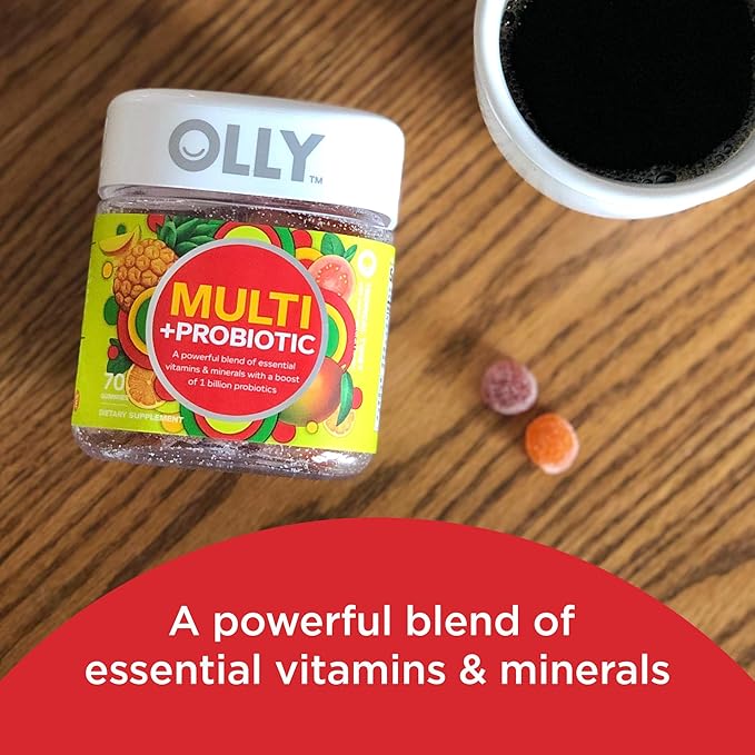 OLLY Multi + Probiotic Adult Multivitamin Gummy 1 Billion CFUs Digestive and Immune Support &amp Metabolism Gummy Rings Apple Cider Vinegar Vitamin B12 Chromium Energy and Digestive Health