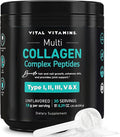 Vital Vitamins Multi Collagen Peptides Powder - Unflavored Easy to Dissolve - Type I II III V X - for Women &amp Men - Promotes Hair Skin Nails &amp Joint Health - 30 Servings