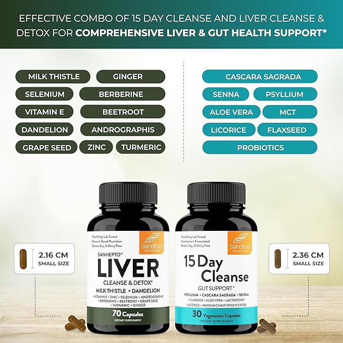 Sandhu's Liver Cleanse Detox &amp 15 Day Gut Cleanse Support Supplement for Women &amp Men | Supports Liver Gut &amp Digestive Health