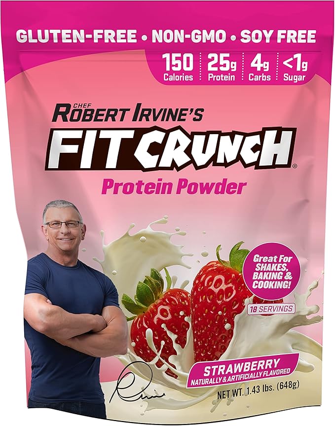 Fit Crunch Tri-Blend Whey Protein Keto Friendly Low Calories High Protein Gluten Free Soy Free (18 Servings Strawberry)