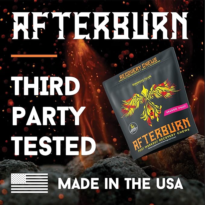 After Burn Creatine Monohydrate Chews - BCAAs &amp L-Glutamine - Gummies - Pre/Post Workout Recovery for Men &amp Women - Strength Energy Endurance - Muscle Growth - Immune Function
