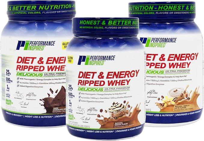 Performance Inspired Nutrition Ripped Whey Protein – 25G Protein – 4G Leucine – L-Carnitine – Green Tea Extract – Mocha – 2.25 lbs