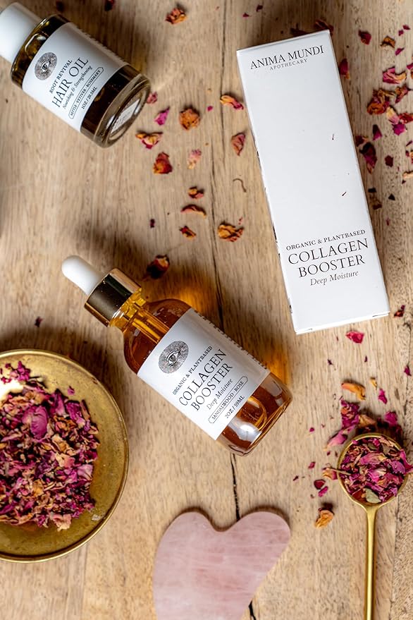 Anima Mundi Collagen Booster Face Oil Hydrating Organic Plant-Based Collagen Oil Rose Petals - Restore &amp Regenerate Collagen Receptors for Glowing Skin Complexion (1 Fl Oz)
