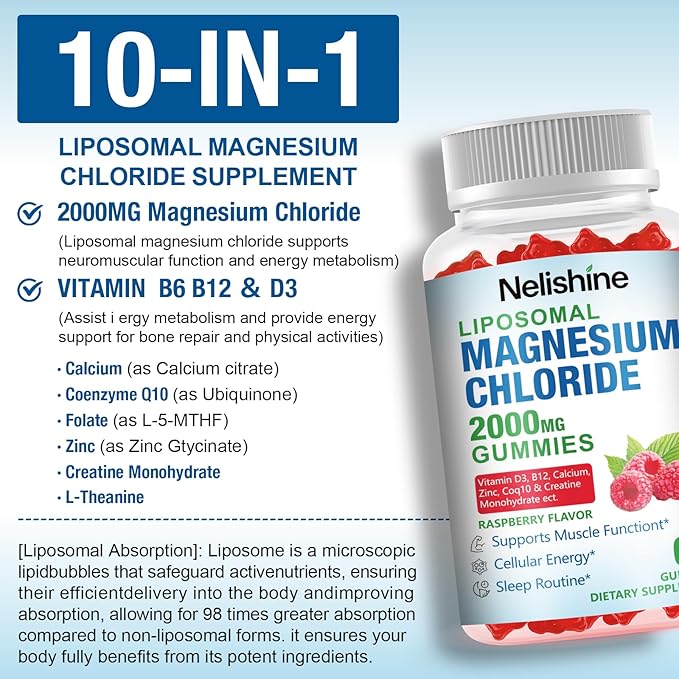 2 Pack Liposomal Magnesium Chioride Gummies 2000mg with Calcium Vitamin D3 B12 Zinc L-Theanine CoQ10 | Proprietary Blend for Stress Relief Heart &amp MuscleImmune Energy &amp Relaxation Supp