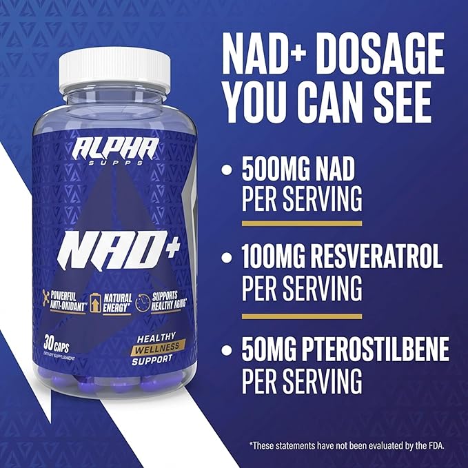 Alpha Supps NAD+ Resveratrol - NMN &amp NMNH Supplement Alternative - Advanced NAD Plus Antioxidant Formula - Supports Cellular Vitality Healthy Aging Energy &amp Longevity - Ideal for Men &amp W