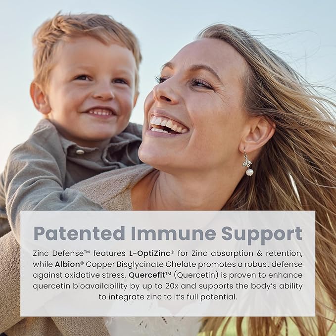 Zinc Defense | Zinc + Copper + Quercetin | 60 Servings in Vegan Capsules | L-OptiZinc &amp Quercefit Ionophore | Chelated Minerals | Immune Gut &amp Hormonal Balance Support