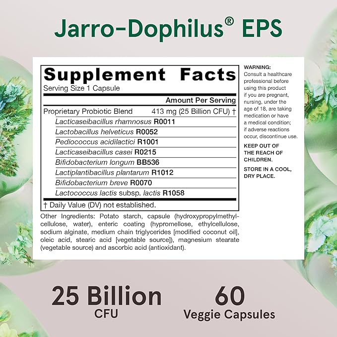 Jarrow Formulas Jarro-Dophilus EPS Probiotics 25 Billion CFU for Intestinal Tract Support Gut Health Probiotics Supplements for Women and Men 60 Veggie Capsules Up to a 60 Day Supply 12 Packs