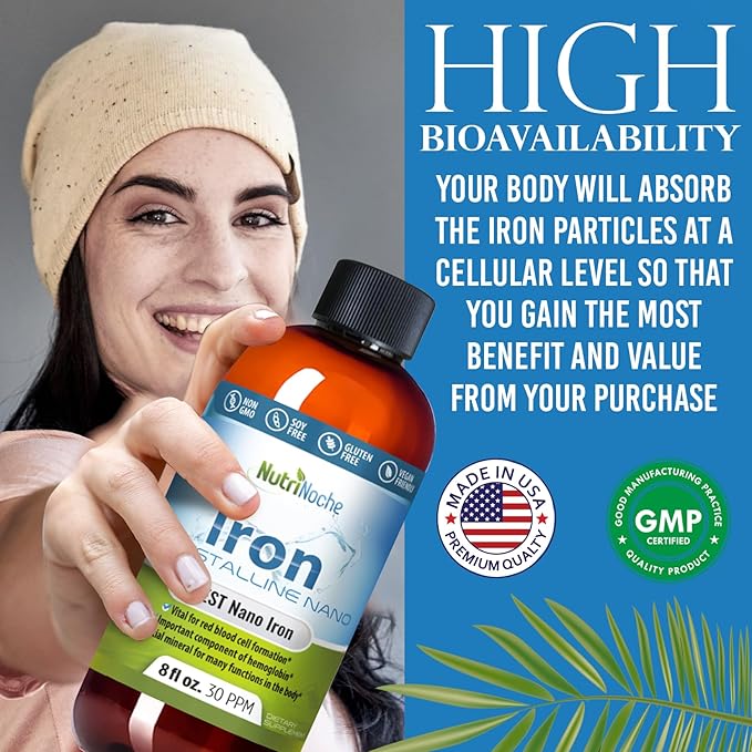 Liquid Iron Supplement for Women - High Potency Sublingual Iron Drops - Vegan Liquid - Tasteless Flavor - Premium Supplement for Men Women &amp Kids - 8 Ounces - Nutrinoche