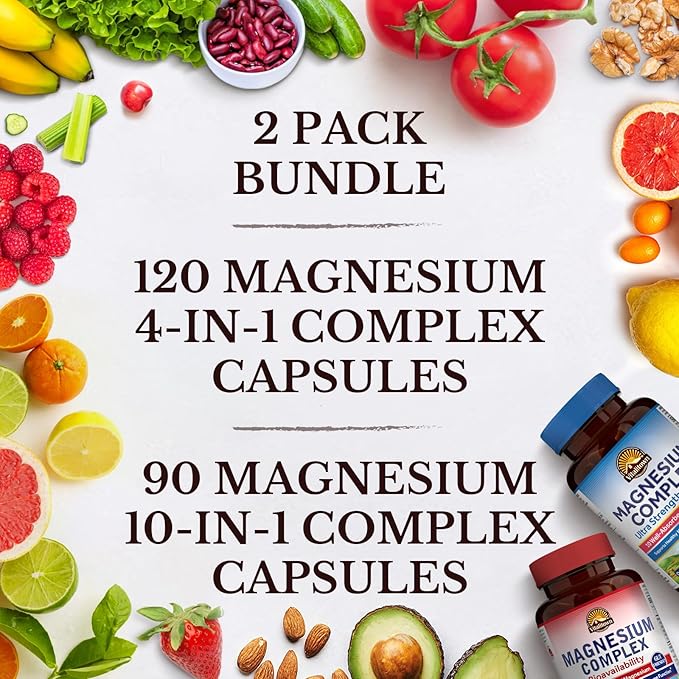 Vitalitown Ultimate Magnesium Bundle (Pack of 2) | Magnesium 4-in-1 Complex (Item 1) &amp Magnesium 10-in-1 Complex (Item 2) | 120 + 90 Capsules