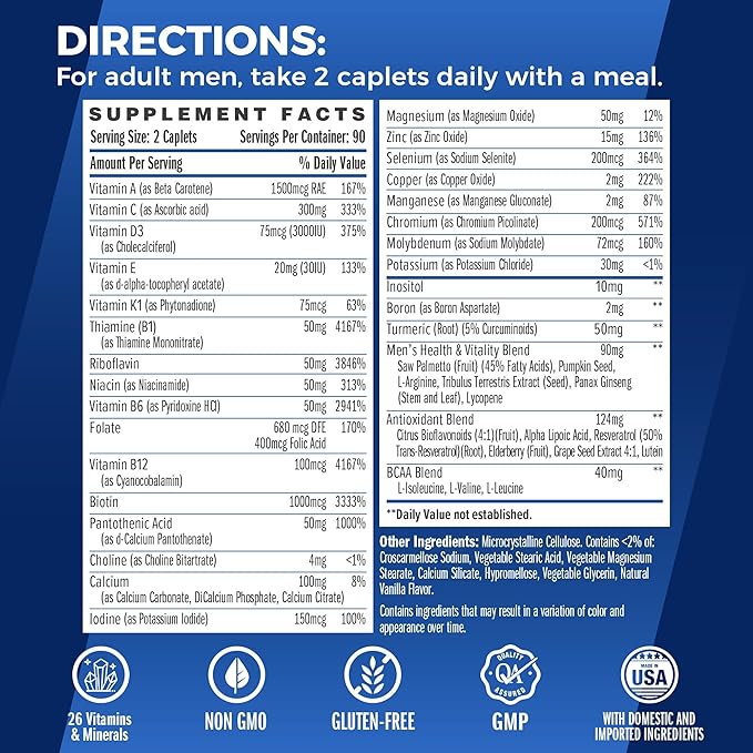 Vitamin World Ultra 360 Multivitamin for Men Men's Multivitamin with Herbs &amp Antioxidants for Energy &amp Performance Supplement with Vitamin A C D E B12 &amp Zinc for Immune Support 180