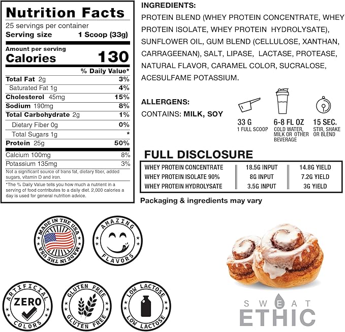 Sweat Ethic Whey'd Protein Powder 25 G Whey Protein Blend with Concentrate (30 Ounce Cinnamon Roll)