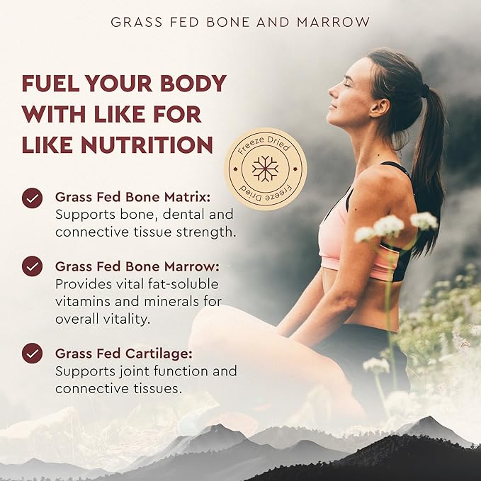 Ancestral Supplements Grass Fed Beef Bone and Marrow Supplement 3000mg Skin Oral Health and Joint Support Supplement Promotes Whole-Body Wellness Non GMO Whole Bone Extract 180 Capsules