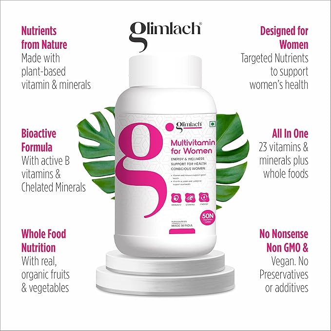 GLIMLACH Multivitamin for Women 250 Tablets Vitamin B12 Folic Acid Biotin Zinc Copper Manganese Selenium Magnesium Potassium Calcium Phosphorus (Pack of 5 50 Tablet Each Jar)