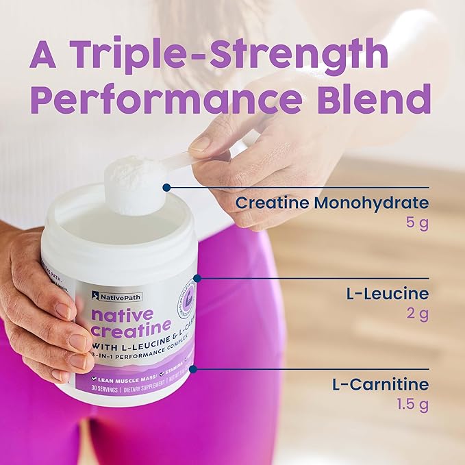 NativePath Creatine Monohydrate Powder with L-Leucine &amp L-Carnitine - Muscle Building Supplement for Men &amp Women - 30 Servings (Pack of 2)