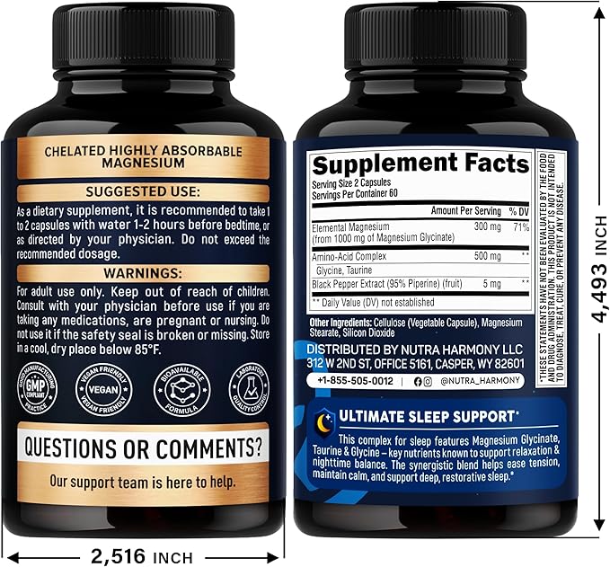 NUTRAHARMONY GABA L-Theanine &amp Magnesium Glycinate with Glycine Capsules