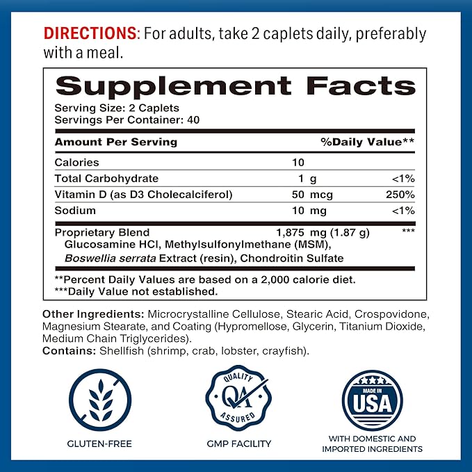 Vitamin World Triple Strength Joint Mover with Vitamin D Glucosamine Chondroitin MSM 80 Caplets Promotes Healthy Joints Promotes Comfort and Flexibility Coated Gluten Free
