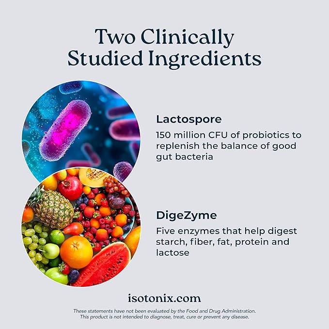 Isotonix® Digestive Enzymes with Probiotics | DigeZyme® Multi-Enzyme Complex &amp Lactospore® Bacillus Coagulans | Nutrient Absorption Gut Balance &amp Digestive Health | Vegan Gluten-Free | 90 Se