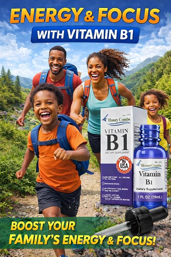 HoneyCombs Vitamin B1 Thiamine Liquid Drops for Adults and Kids High Potency B1 Vitamin Supplement Vegan Vitamina B1 Formula Thiamine B1 Supplement Made in USA