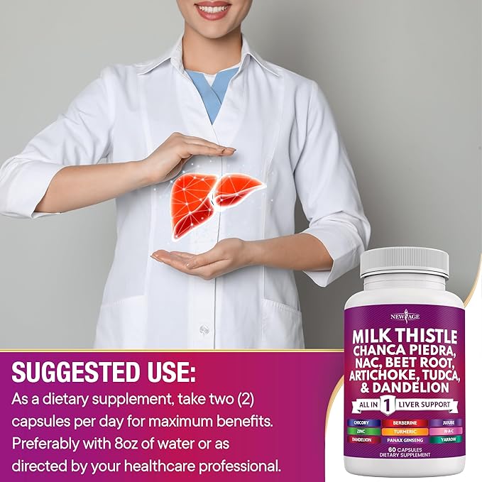 NEW AGE Milk Thistle NAC Chanca Piedra Beet Root Artichoke Dandelion Root Astragalus - Plus TUDCA &amp Ginger - 180 Count