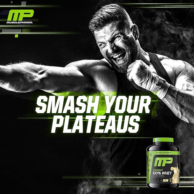 MusclePharm Combat 100% Whey Protein Powder Banana Milk Flavor Fast Recovery &amp Muscle Gain with Whey Protein Isolate High Protein Powder for Women &amp Men Gluten Free 5 lb 70 Servings